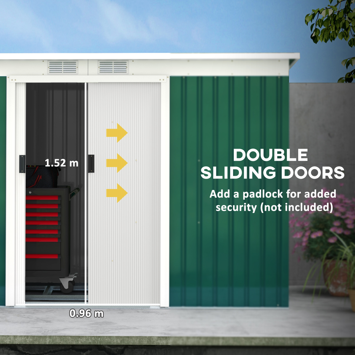 Outsunny Metal Garden Storage Shed with Double Doors & Windows