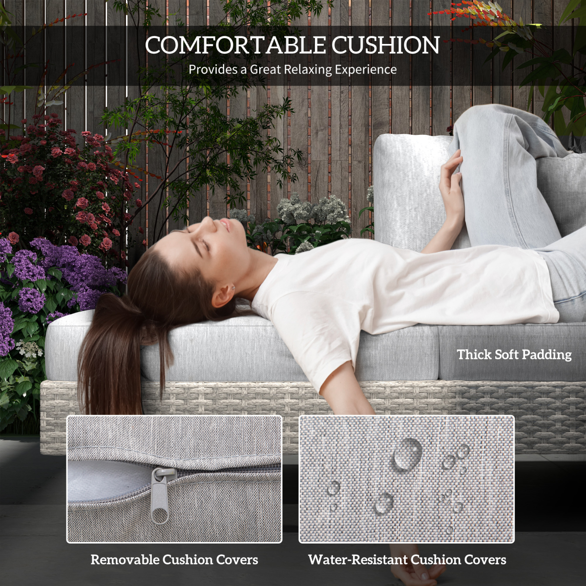 Outsunny 3 Piece Grey Rattan Wicker Patio Sofa Set with Cushions