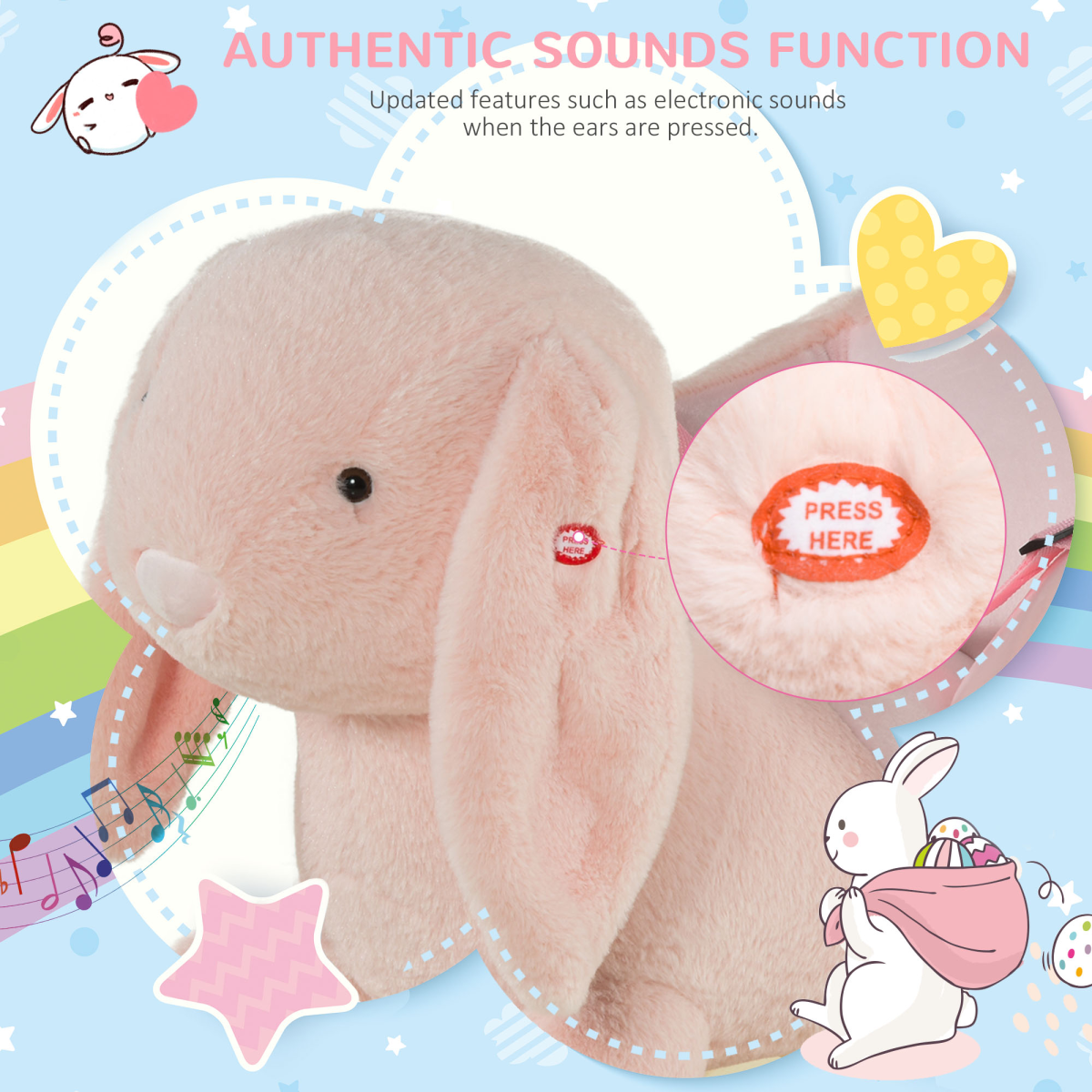 Kids Plush Rocking Rabbit with Sound, Seat Belt & Handlebars
