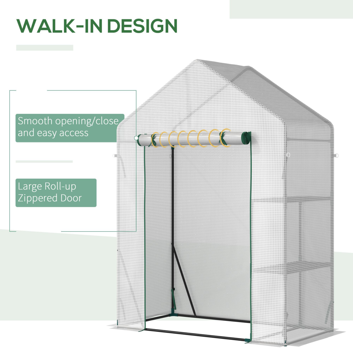 Outsunny Portable Outdoor Greenhouse with Roll-Up Door and 2 Wire Shelves