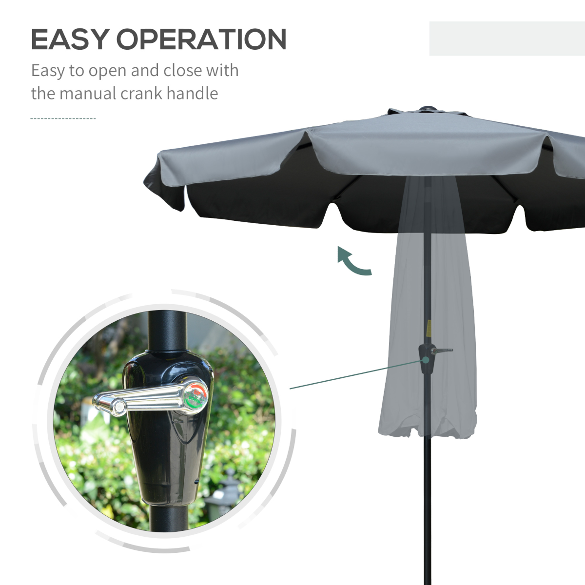 Outsunny 2.66m Charcoal Grey Patio Umbrella with Scalloped Edge, Crank Handle and Tilt Function
