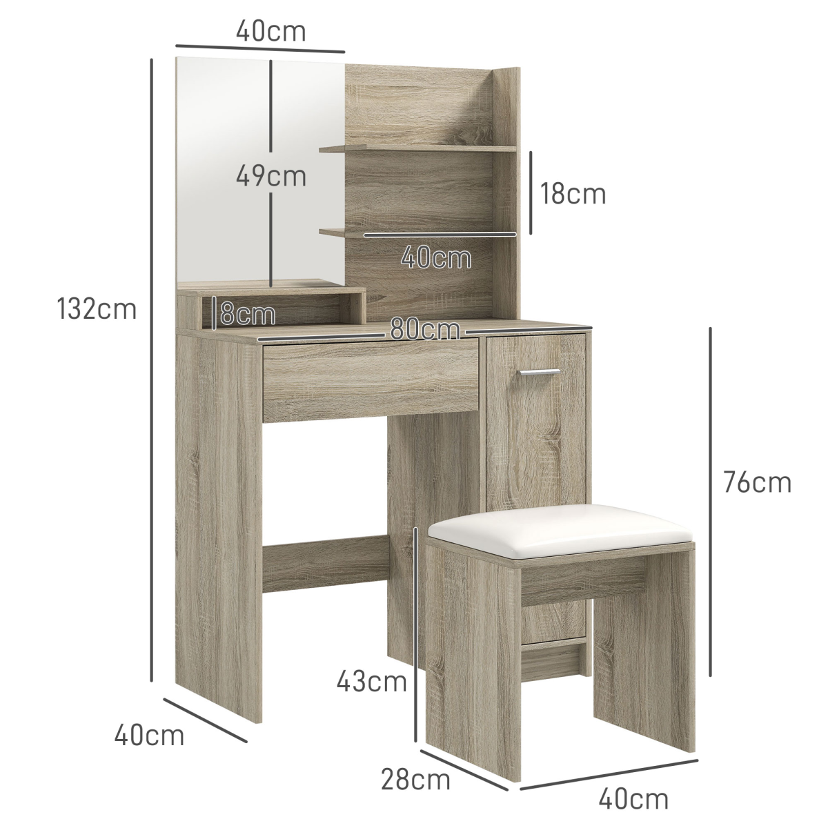 HOMCOM Dressing Table with Mirror, Stool and Storage for Bedroom