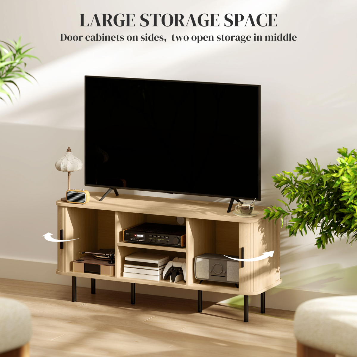HOMCOM Oak Tone TV Stand with 2 Shelves, 2 Cupboards & Cable Hole