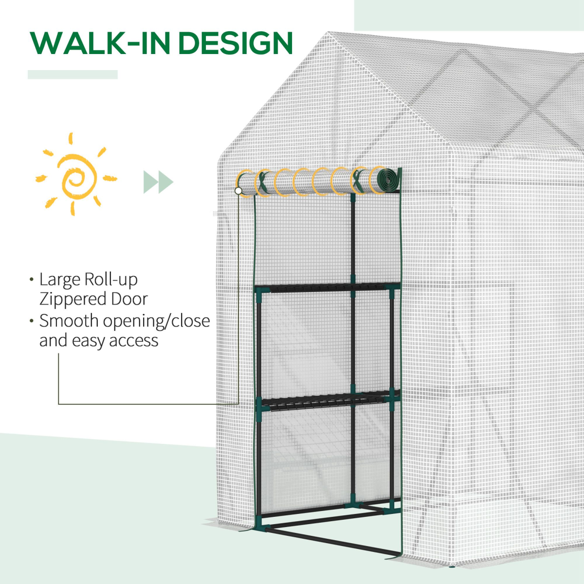 Outsunny Greenhouse for Outdoor Gardening, 2-Tier Shelf, UV-Resistant PE Cover, 143 x 143 x 195 cm, Green