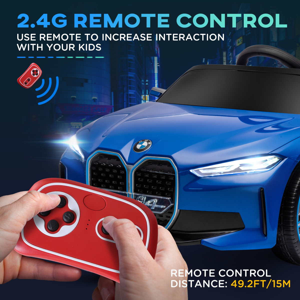 HOMCOM BMW i4 Licensed 12V Kids Electric Ride-On Car with Remote - Blue