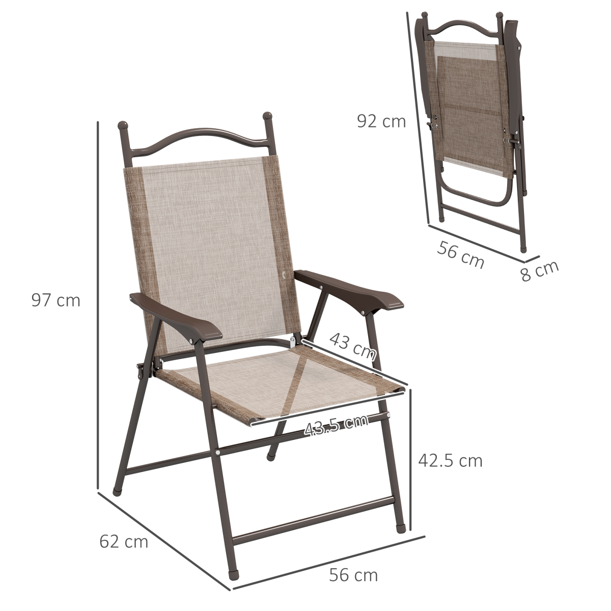 Outsunny Set of 2 Folding Mesh Chairs, Steel Frame, Mixed Brown