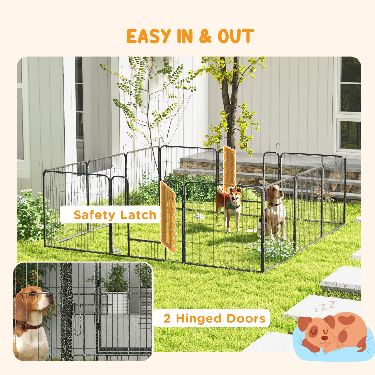 PawHut 12-Panel Steel Puppy Play Pen with Lockable Doors