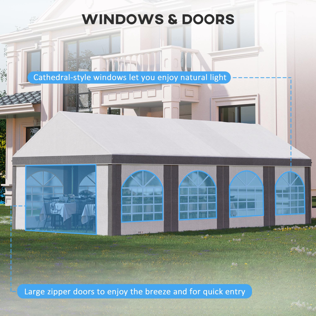 Outsunny 8 x 4m Party Tent Gazebo with Sides, 8 Windows, Double Doors