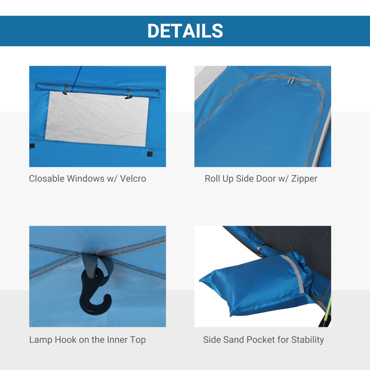 2-Person Pop-Up Beach Tent with Windows and Door, Blue