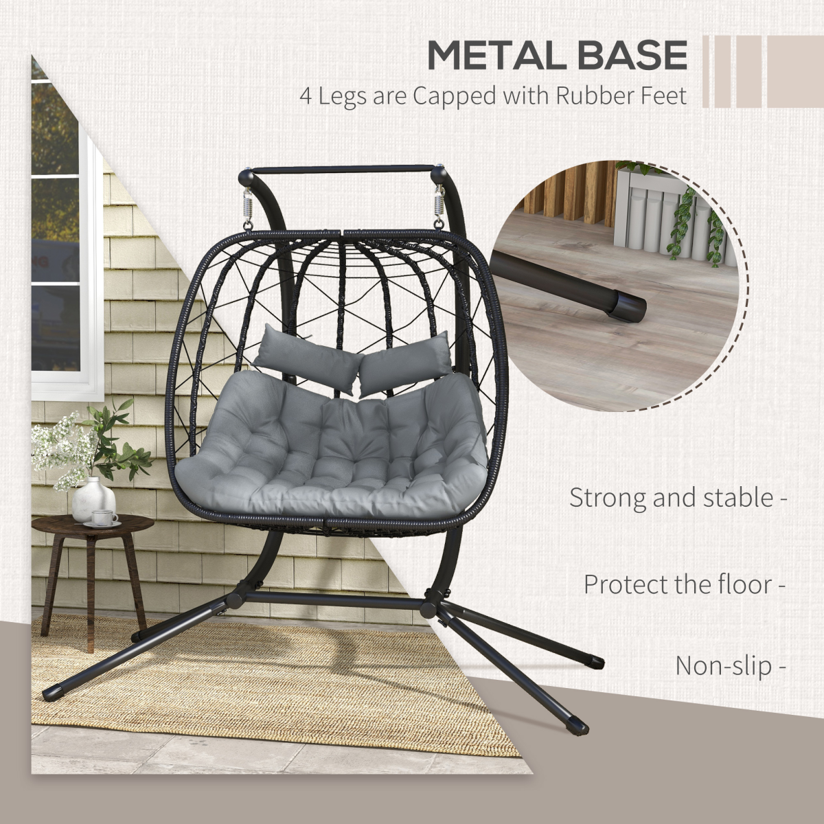 Outsunny Hanging Swing Chair with Thick Cushion, PE Wicker Patio Hanging Chair, Black
