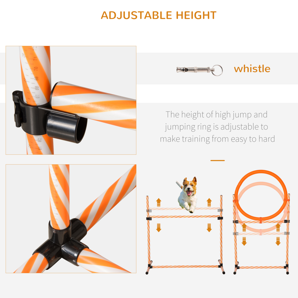 Pawhut Dog Agility Training Set with Adjustable High Jump Ring, Whistle and Storage Bag