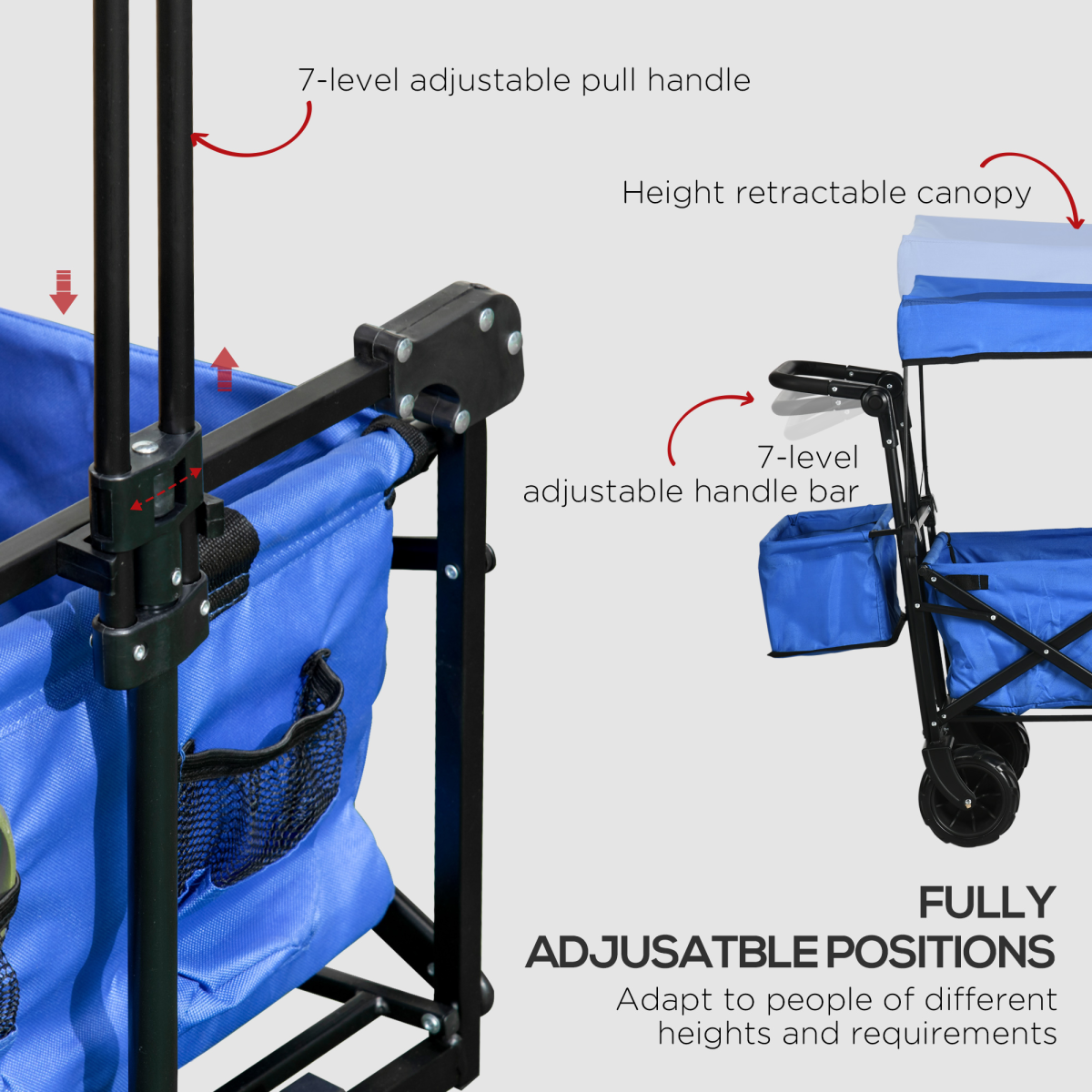 Outsunny Folding Trolley Cart Wagon, 4-Wheel, 2-Compartment, Blue