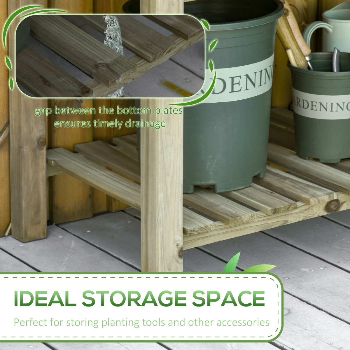 Outsunny Raised Wooden Garden Bed with Legs and Bottom Storage Shelf, Elevated Planter Box with Drainage Holes