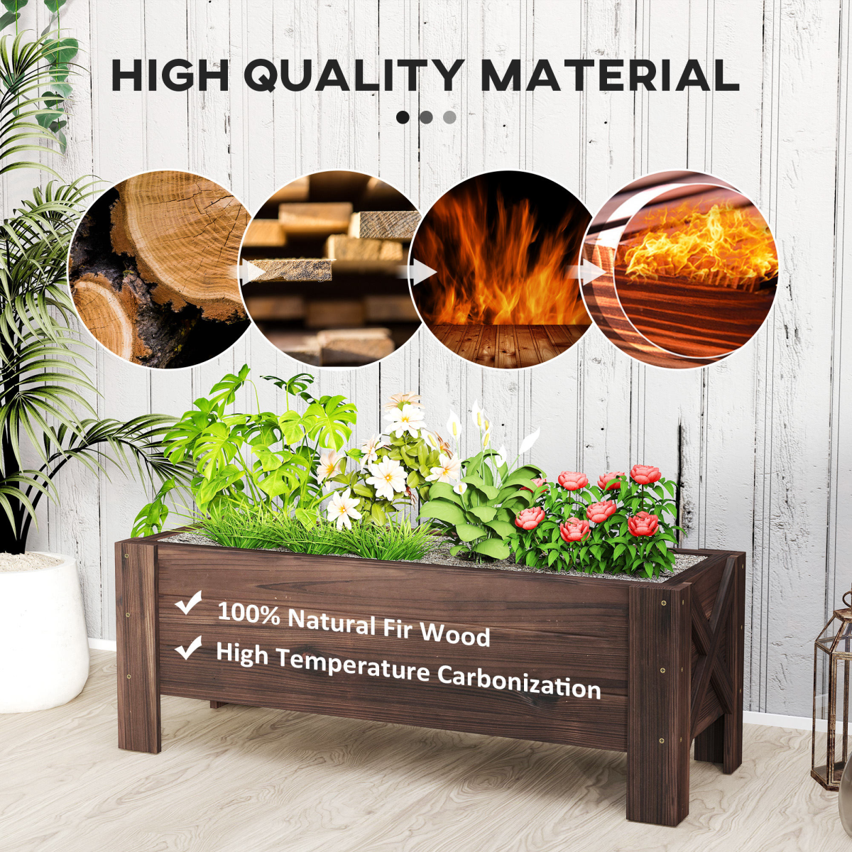 Wooden Outdoor Raised Garden Bed Planter, 100 x 36.5 x 36 cm