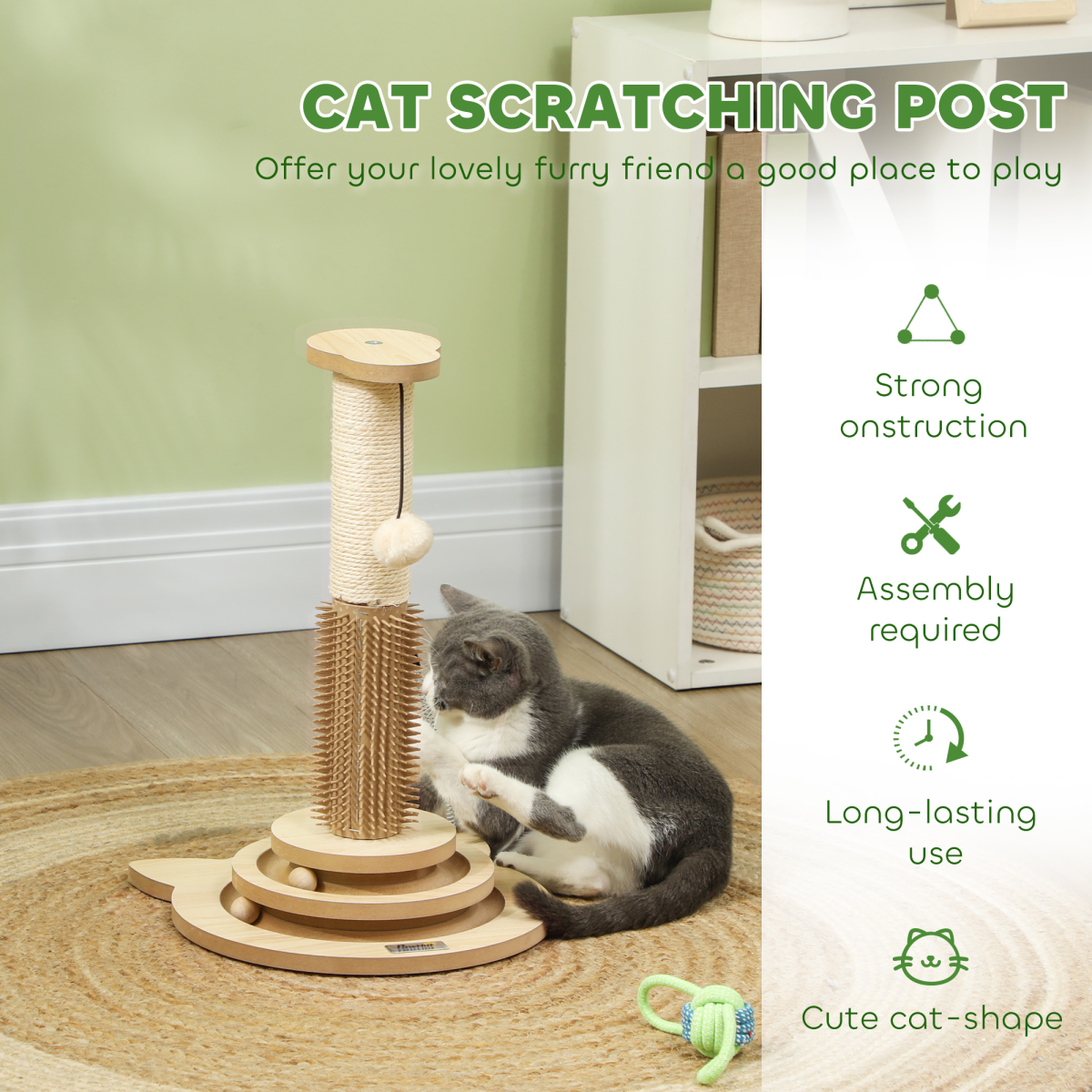 PawHut 49cm Cat Scratching Post with 4 Track Balls, Indoor