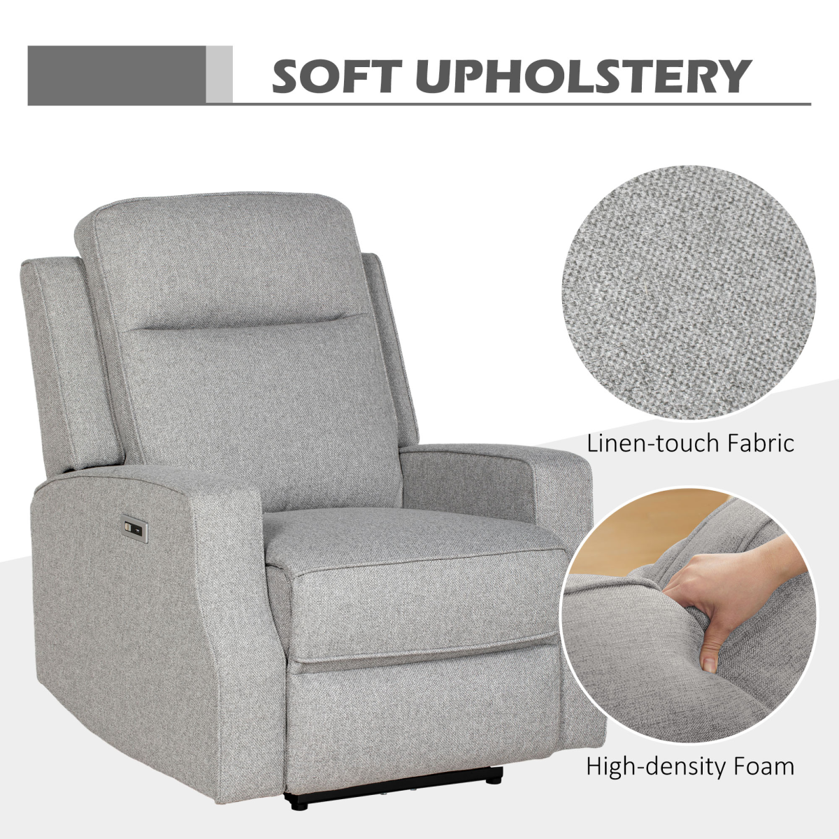 HOMCOM Grey Electric Recliner Armchair with USB Port