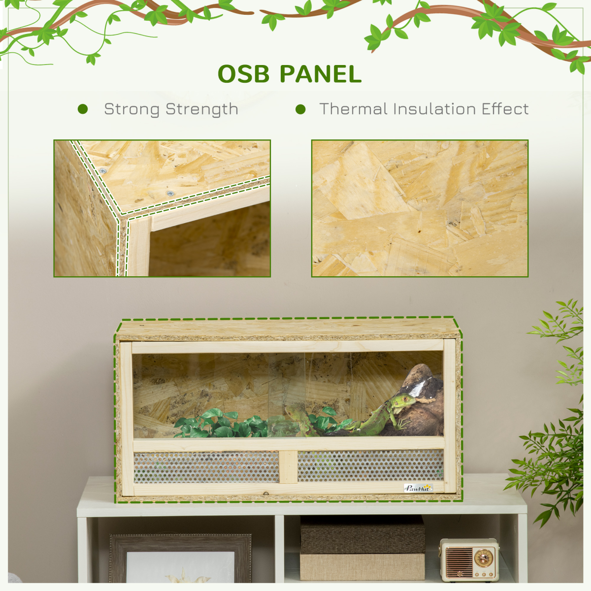 PawHut Reptile Terrarium with Sliding Glass Doors and Mesh Panels