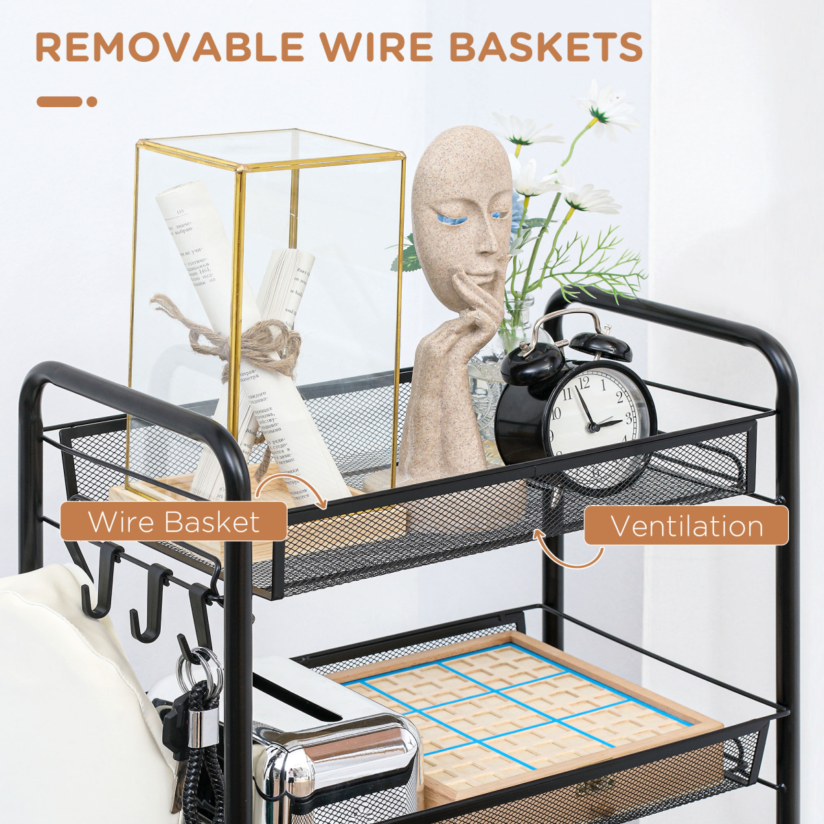 HOMCOM 5-Tier Rolling Utility Cart with Removable Mesh Baskets, Black