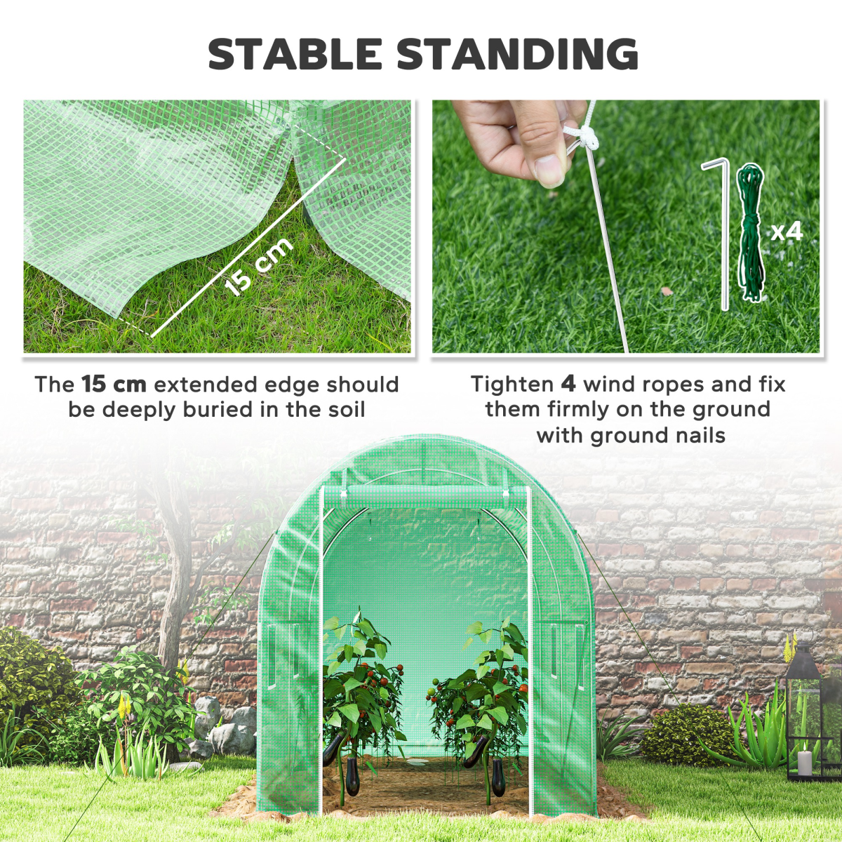 Outsunny Walk-In Polytunnel Greenhouse, Steel Frame, 3x2m, Green