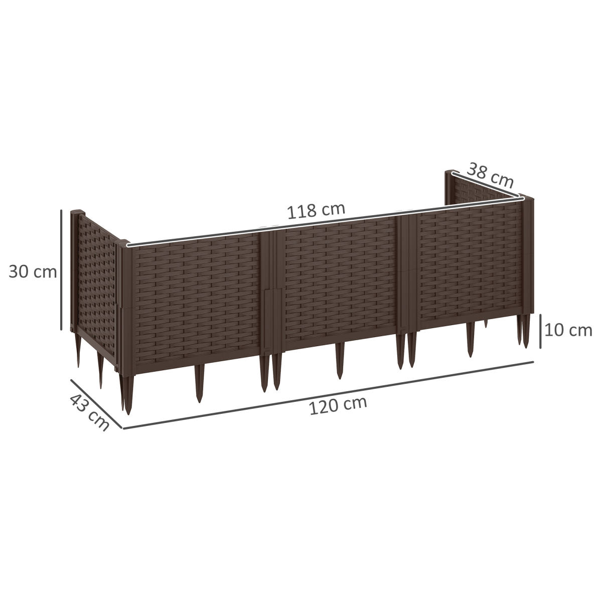 Outsunny Modular PP Raised Garden Bed Planter Box, Brown