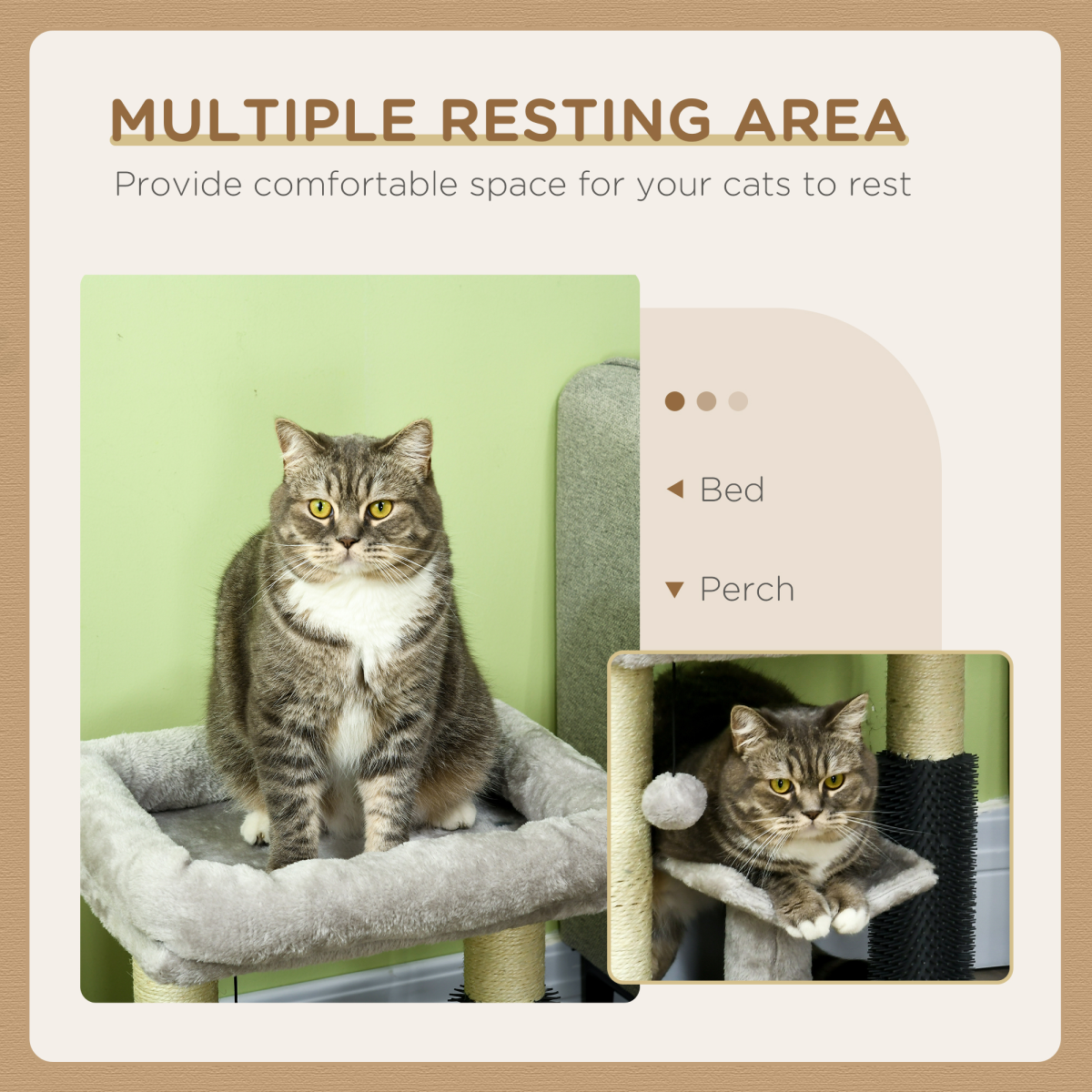 PawHut Small Cat Tree Tower with Bed, Perch, Scratching Posts, Self-Groomer & Toy