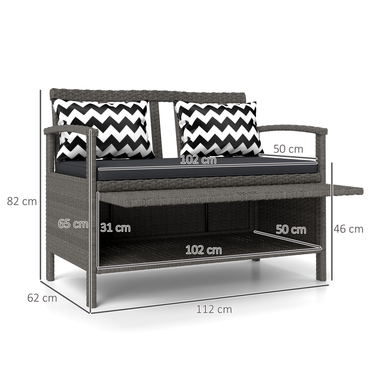 Outsunny 2-in-1 160L Outdoor Storage Bench with Cushion, Grey