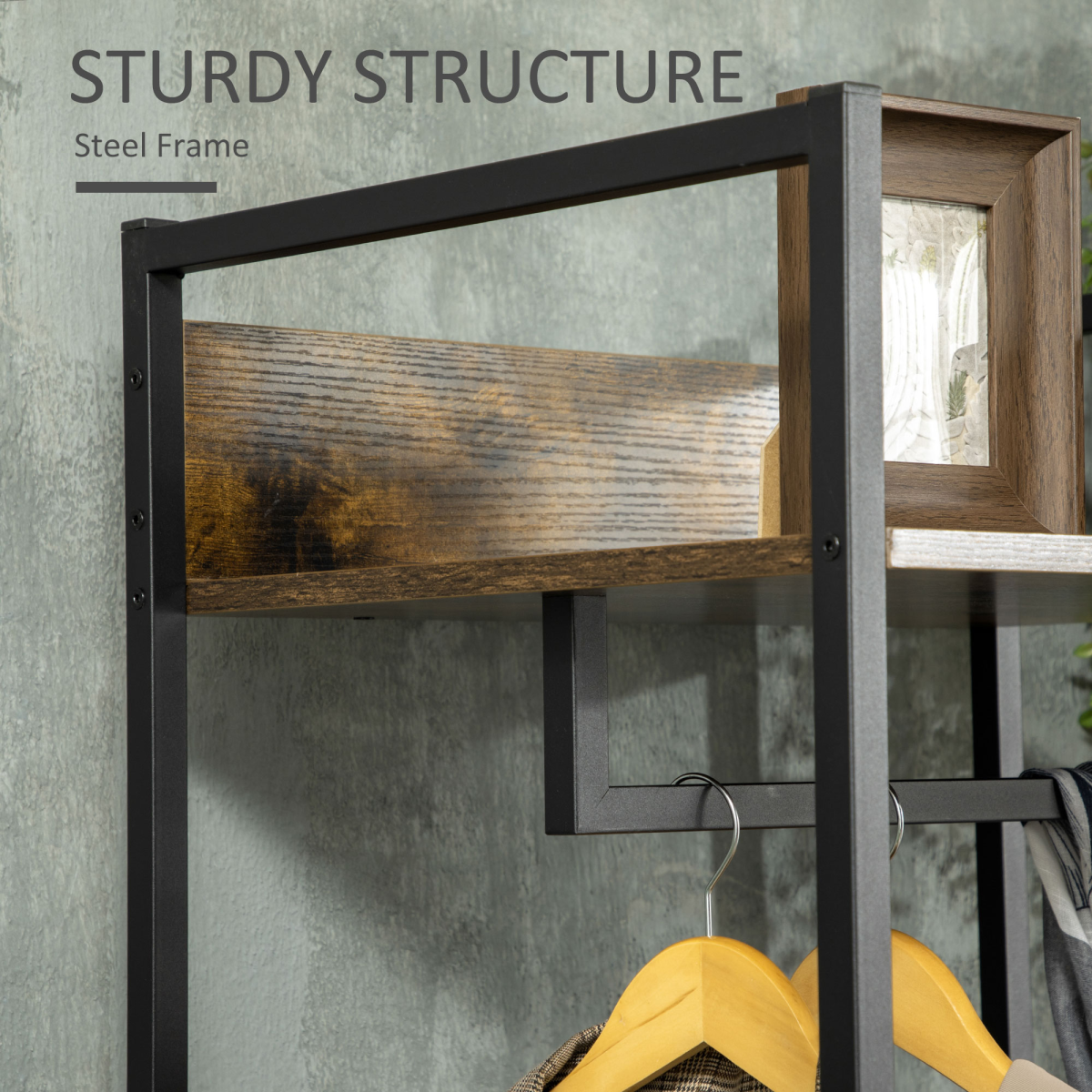 Industrial Clothes Rail Wardrobe with 2 Fabric Drawers and Shelf
