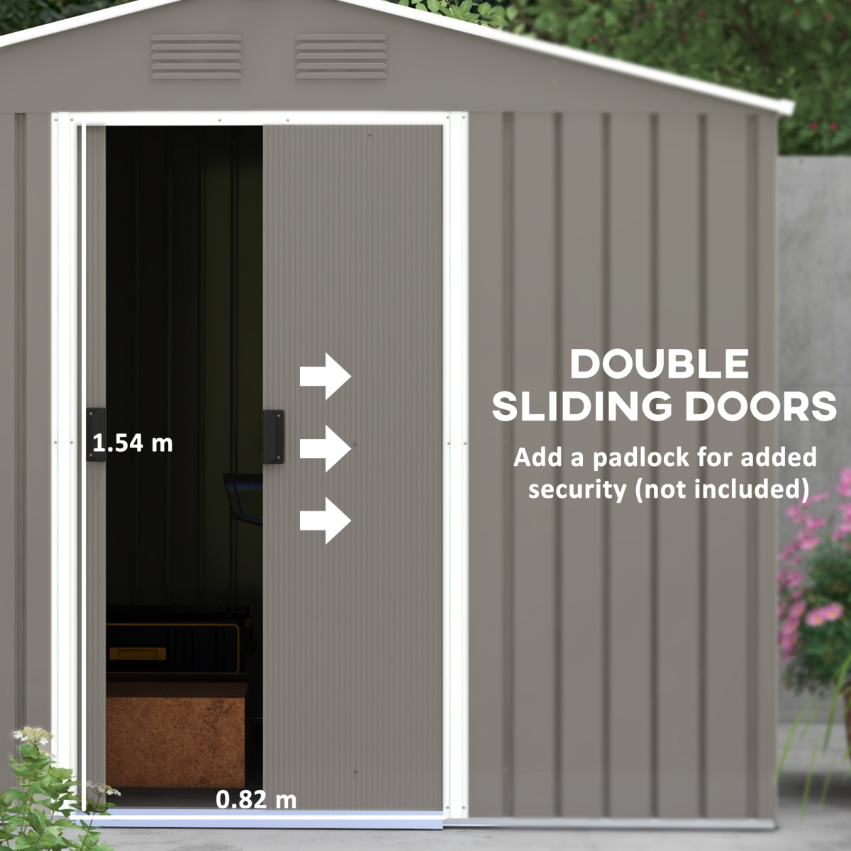 Outsunny 8 x 6ft Garden Storage Shed w/ Double Sliding Door Outdoor Light Grey