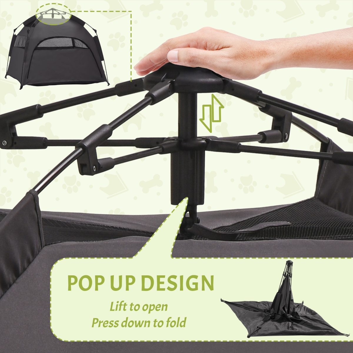 PawHut Foldable Waterproof Pet Tent with Mesh, Carry Bag, Grey