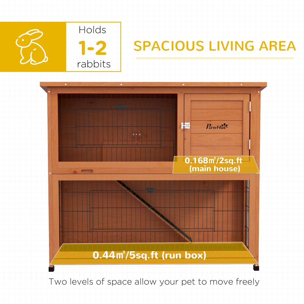 PawHut Wooden Outdoor Rabbit Hutch for 1-2 Rabbits, Antiseptic Fir Wood, Steel Wire, Orange