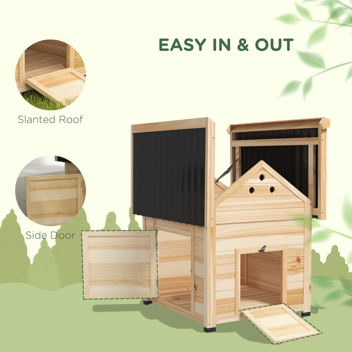 PawHut Wooden Duck House Poultry Coop with Double Doors, Openable Roof