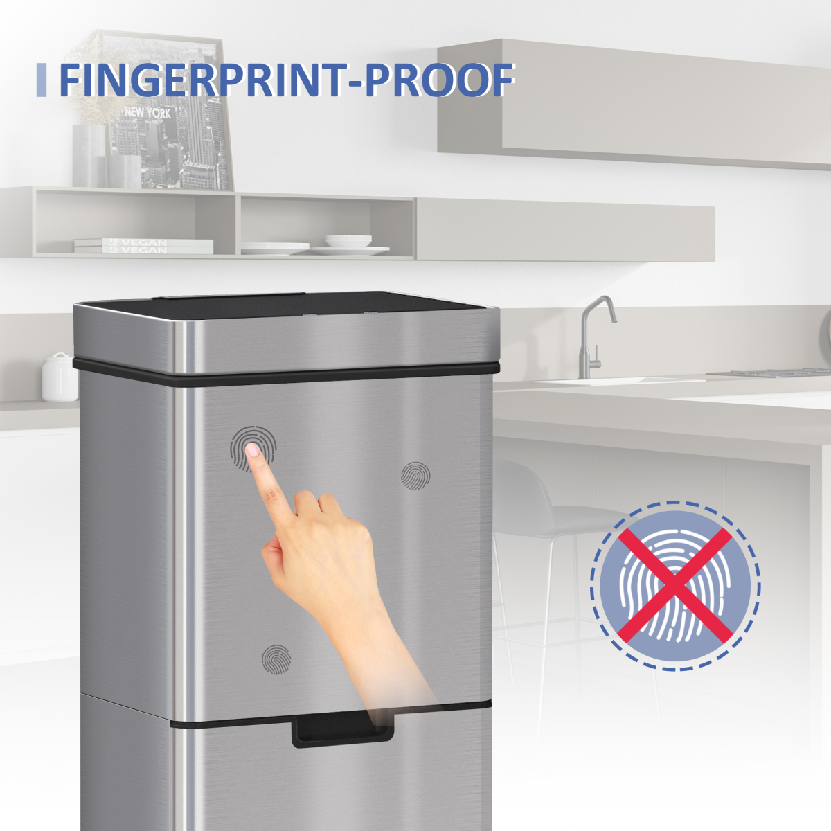 Motion Sensor Rubbish Bin 72L, 3 Compartments, Removable Lid, Stainless Steel Look Finish, HOMCOM