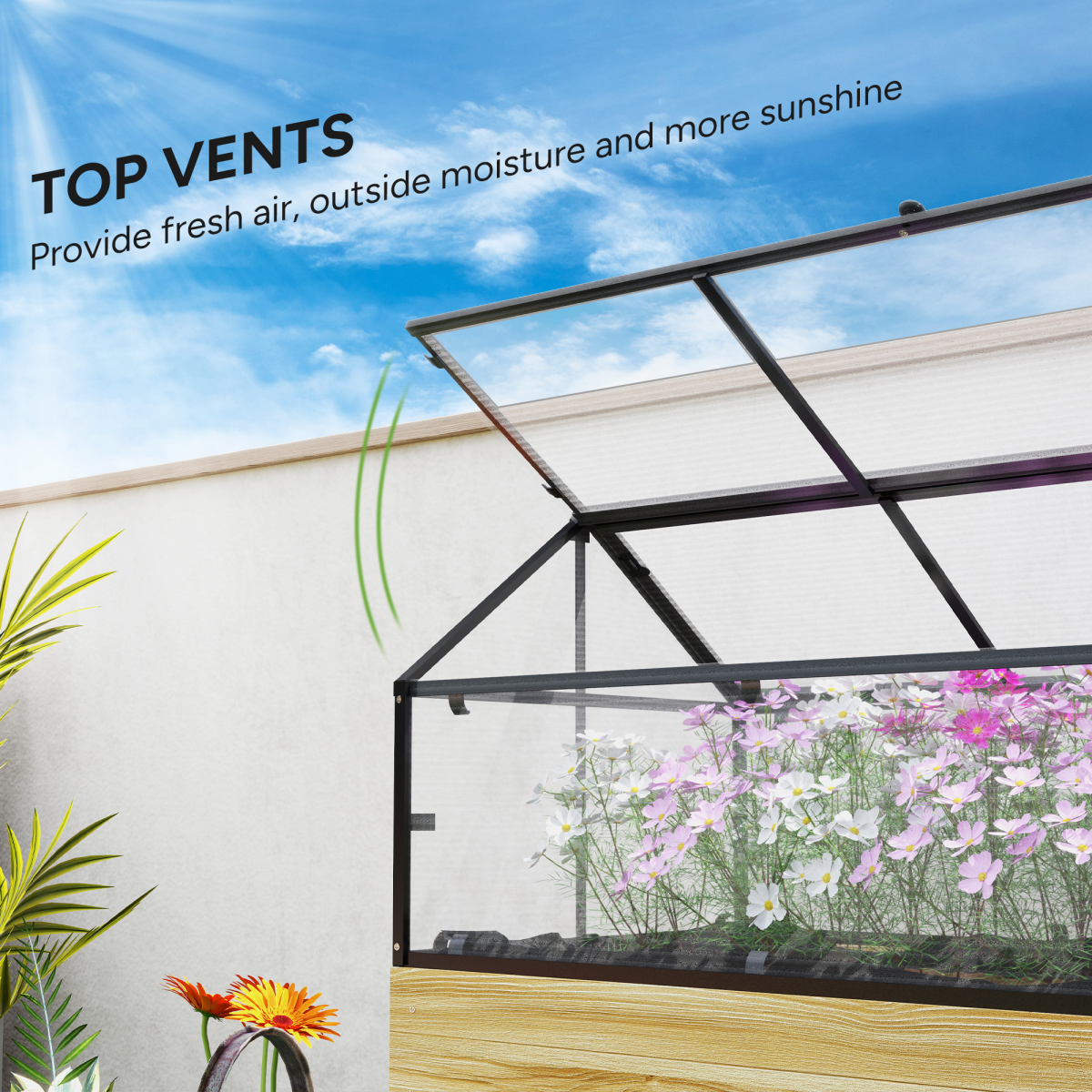Outsunny Raised Garden Bed Grow House with Polycarbonate Cover, Fir Wood and Steel, Natural Wood Finish
