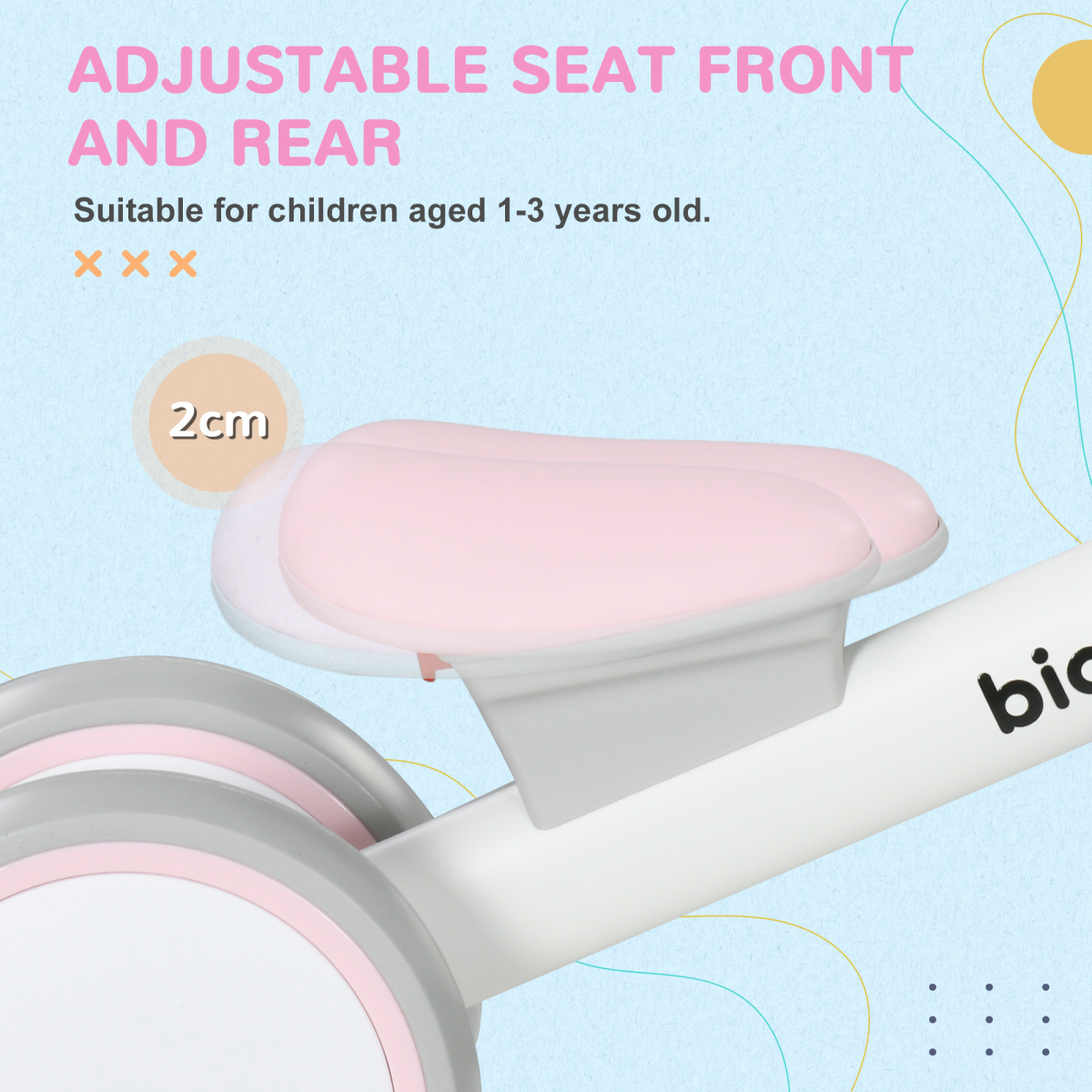 AIYAPLAY Kids Balance Bike for Ages 1-3, Adjustable Seat, Pink