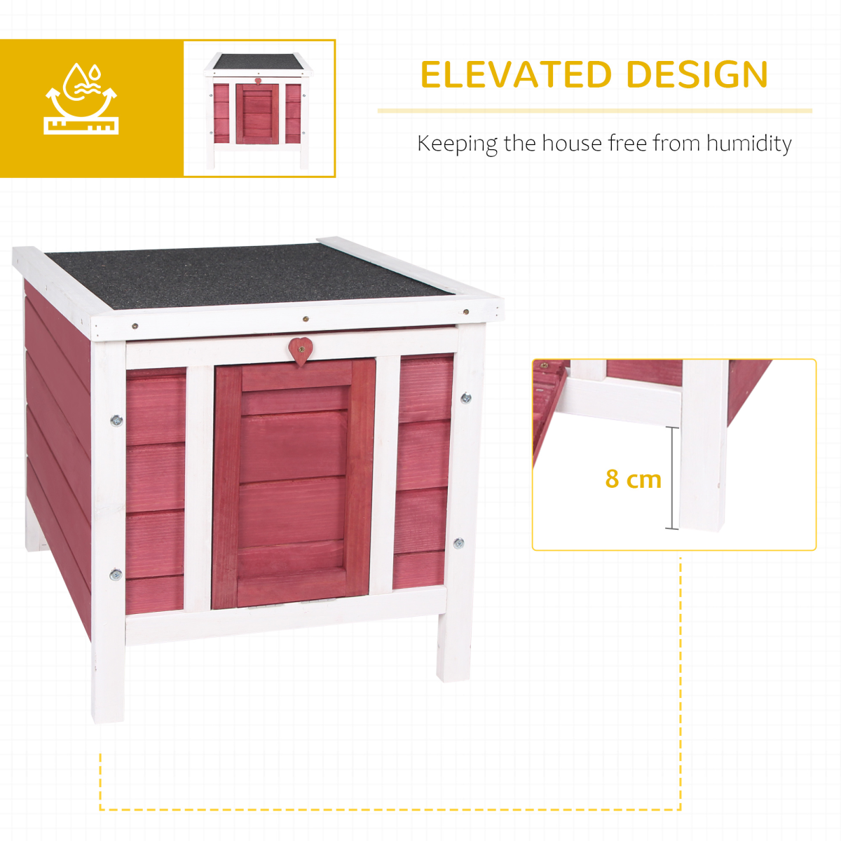 PawHut Wooden Rabbit Hutch with Front Ramp, Openable Roof and Locks, Red