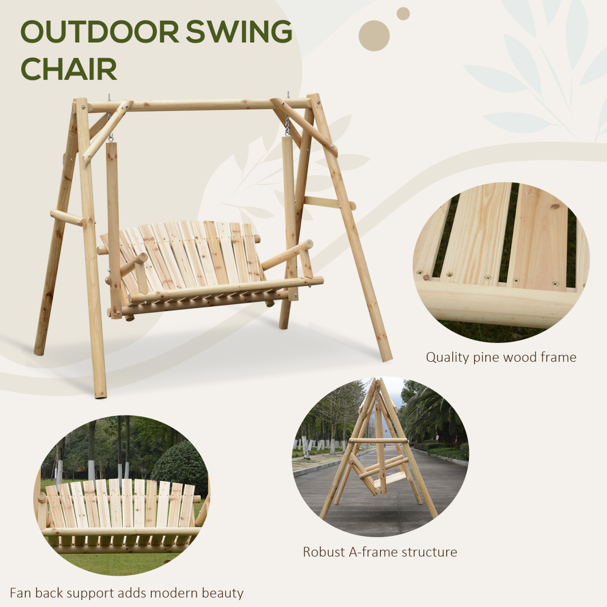Outsunny 2-Seater Wooden Porch Swing Bench with Armrests