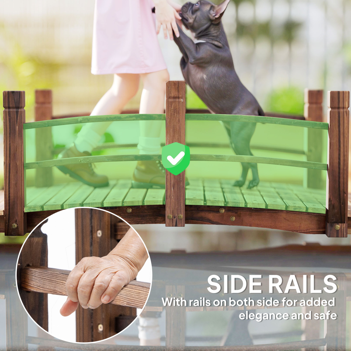 Outsunny Wooden Garden Bridge, Fir Wood, Stained Finish, Arch Design, Side Rails