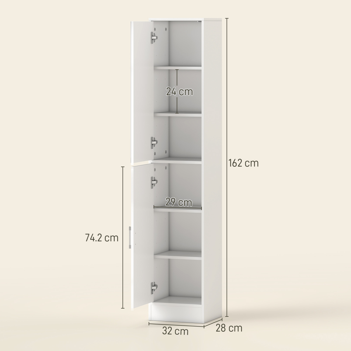 kleankin Tall Bathroom Storage Cabinet with Mirror, High Gloss White