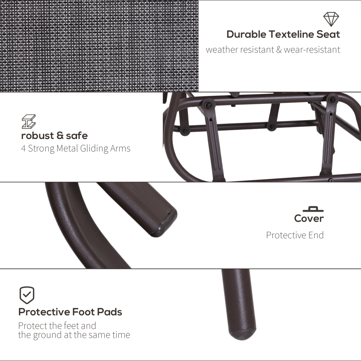 Outsunny Double Glider Chairs with Glass Table, High Back
