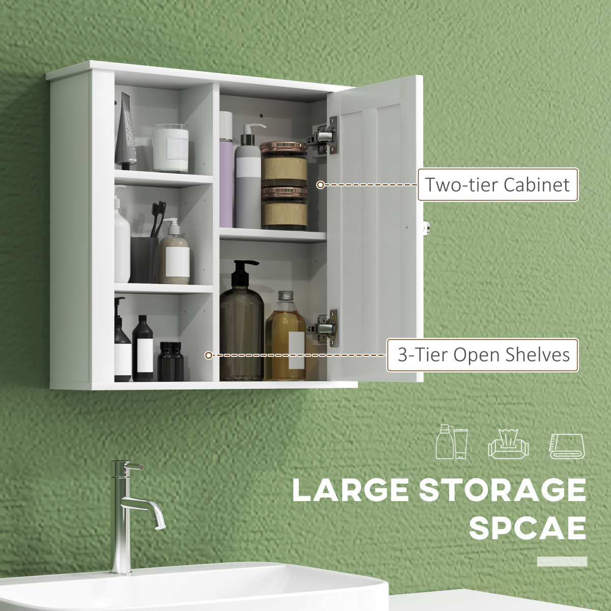 HOMCOM Wall Mounted Bathroom Cabinet with Adjustable Shelves, White