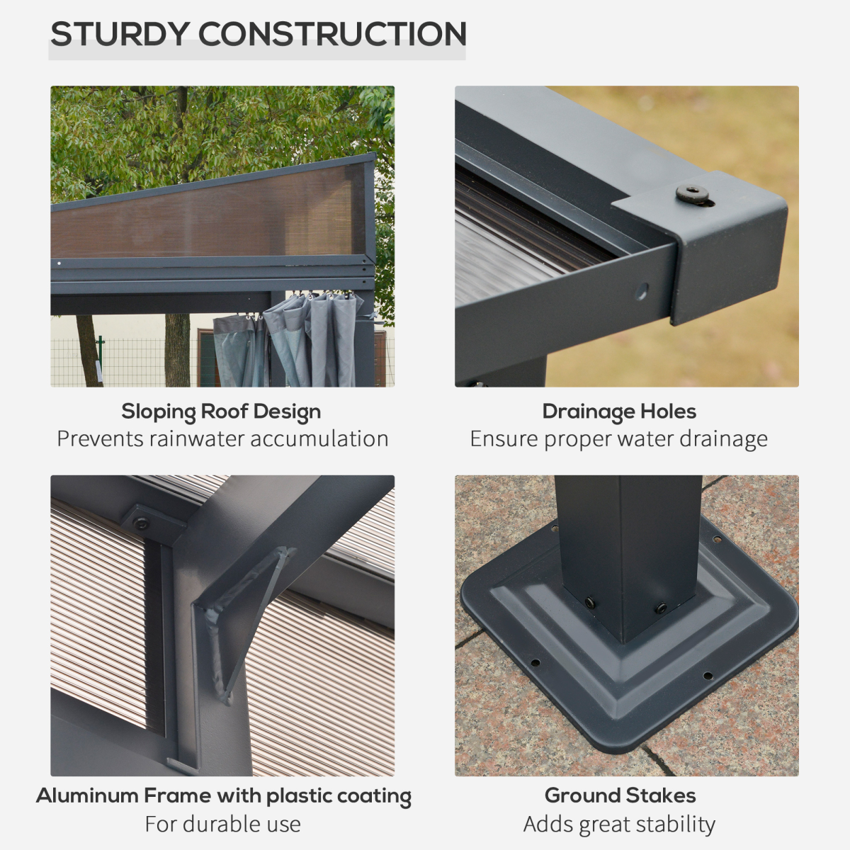 Outsunny Outdoor Hardtop Pergola, 4 x 3m, Grey, Polycarbonate Roof, Powder-Coated Aluminium Frame