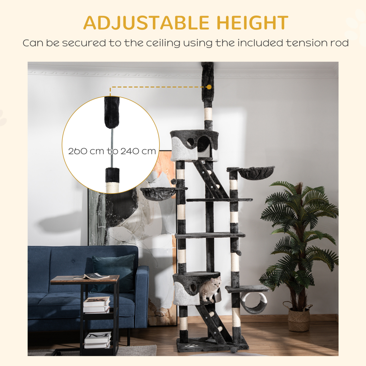 PawHut Large Cat Tree Scratching Post Condo with Cat Beds, Tunnel, Ladders, Cat Boxes and Plush Balls