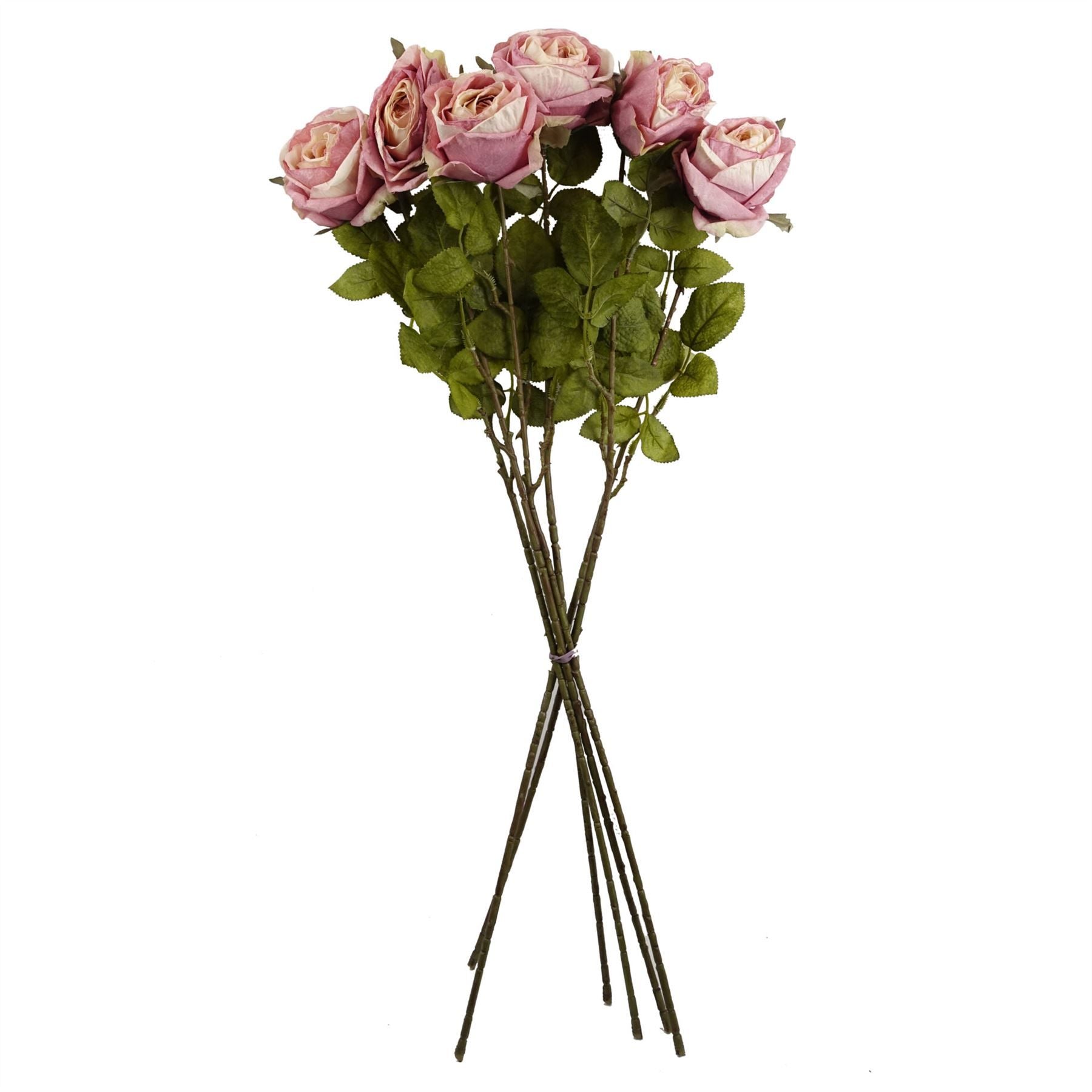 Pack of 6 Artificial Light Pink Rose Stems, 70cm, Silk Flowers with Wired Stems, Leaf Brand
