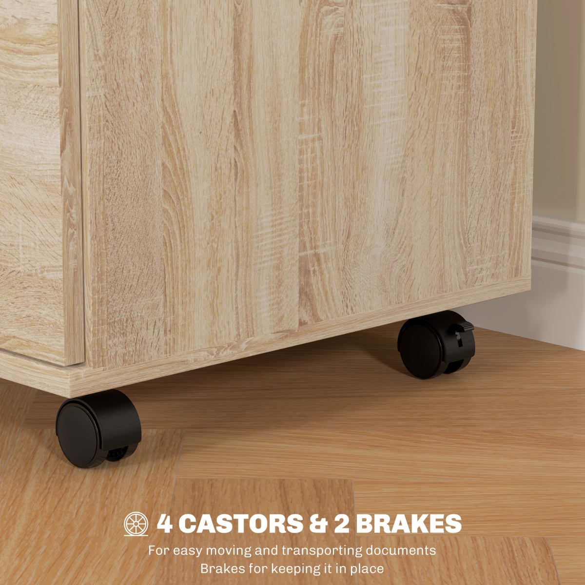 HOMCOM 2-Drawer Mobile Filing Cabinet with Lock, Oak Wood Grain