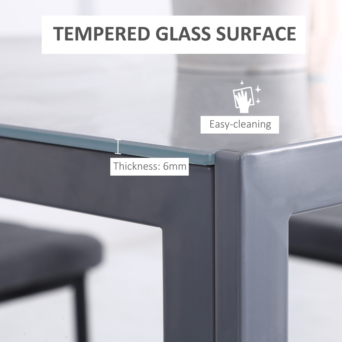 HOMCOM Square Tempered Glass Dining Table with Steel Frame