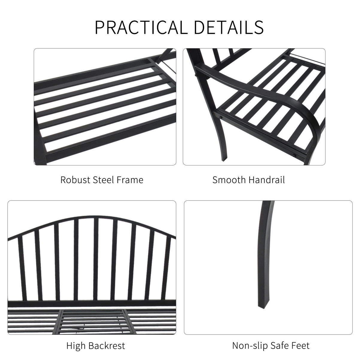 Outsunny Outdoor 2 Seater Metal Bench with Lift-Up Middle Table, Patio Garden Seating Chair
