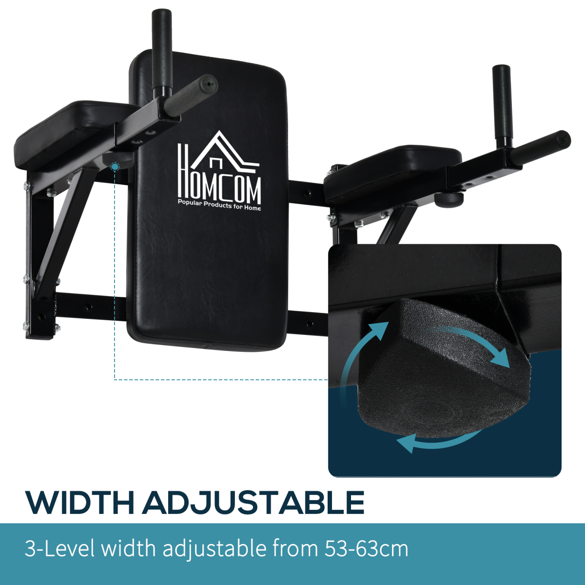 Wall Mounted Pull Up Bar Rack for Pull Ups and Knee Raises, Adjustable Width, with Backrest and Arm Supports
