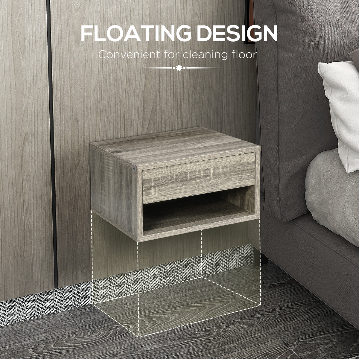 HOMCOM Floating Wall Mounted Bedside Tables, Set of 2, Brown