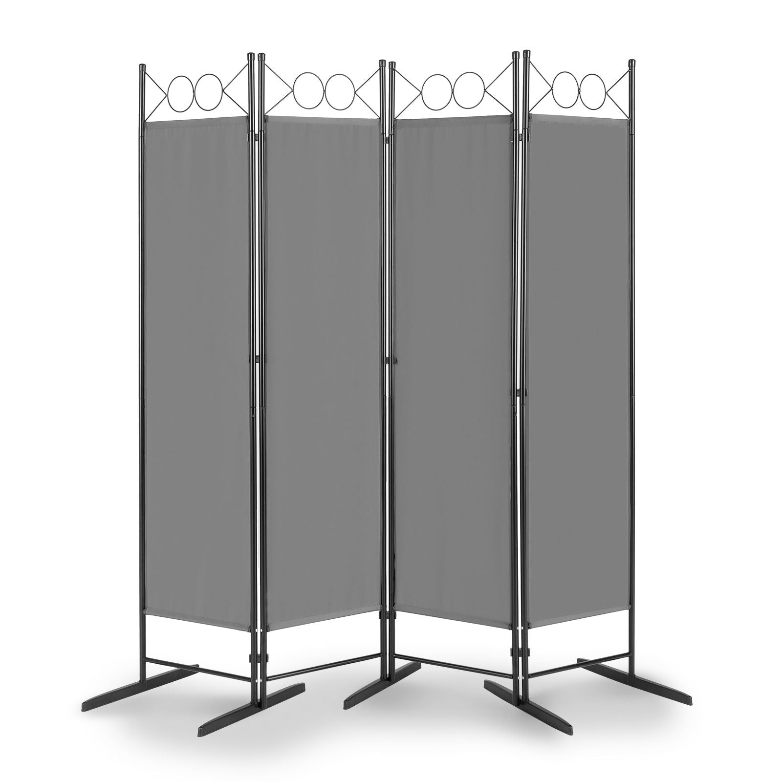 5.74FT 4-Fold Top With Shape 130g Polyester Cloth Plastic Feet Carbon Steel Frame Foldable Screen Gray