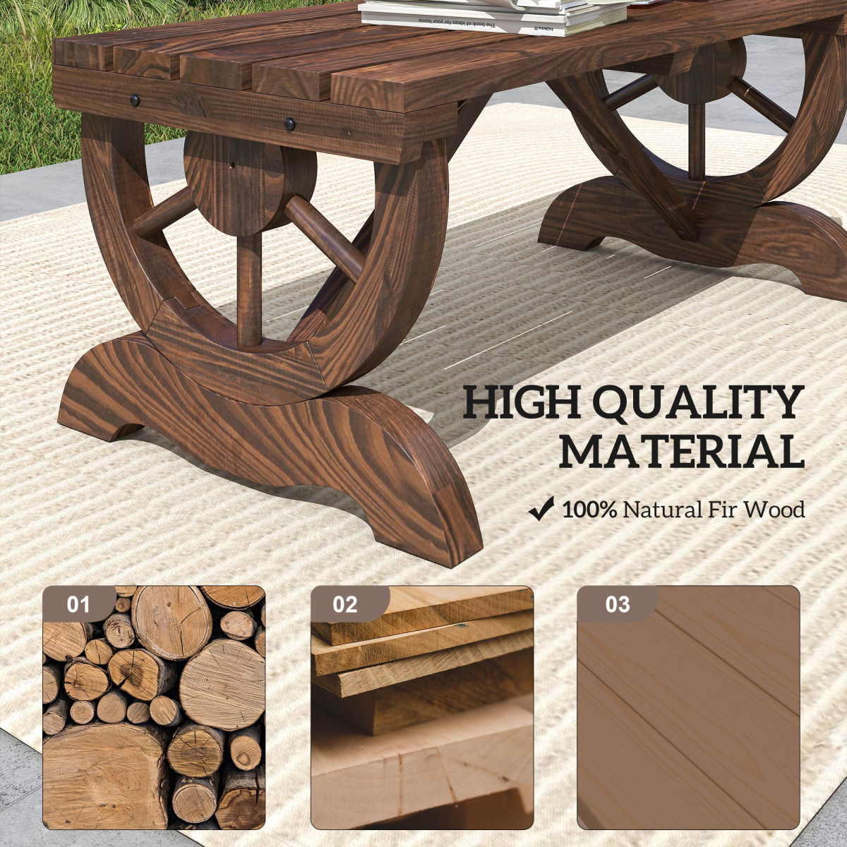 Outsunny Rustic Wooden Wagon Wheel 2-Person Wooden Bench, Brown Outdoor Loveseat Chair